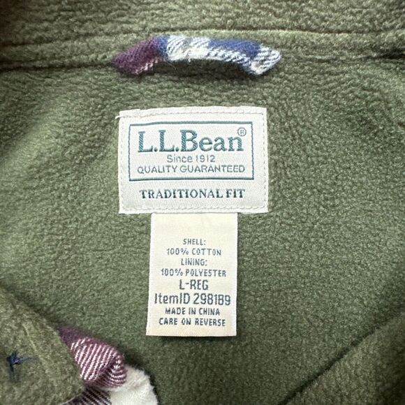 LL Bean Flannel Shirt Mens Large Traditional Fit Plaid Fleece Lined Shaket - Picture 2 of 10